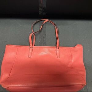 Coach Vibrant Coral Leather Tote